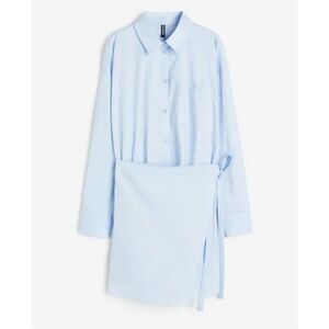 H&M NWT blue cotton poplin wrap skirt shirt dress small